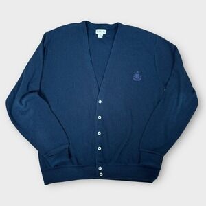 VTG Izod Cardigan Mens Large Tall Blue Button V Neck Grandpa Sweater Grunge FLAW